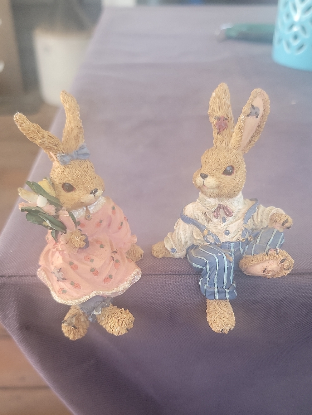 Home Interiors Pink and Blue Bunny Figurine Pair
